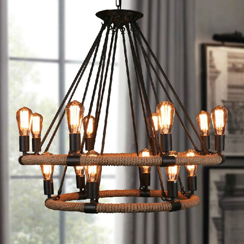 빈티지 로프 펜던트 조명 램프 로프트 크리 에이 티브 개성 산업 램프 에디슨 전구 아메리칸 스타일 거실 장식/Vintage Rope Pendant Lights Lamp Loft Creative Personality Industrial Lamp Edison Bul